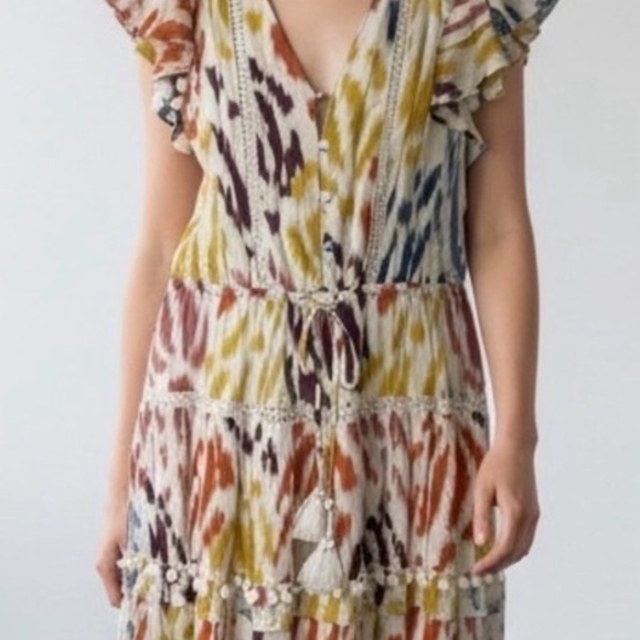 Point Sur J Crew Maxi Dress 8 Flutter Tiered
Ruffle Tie Tassel Pom Pom Ikat - Picture 4 of 12